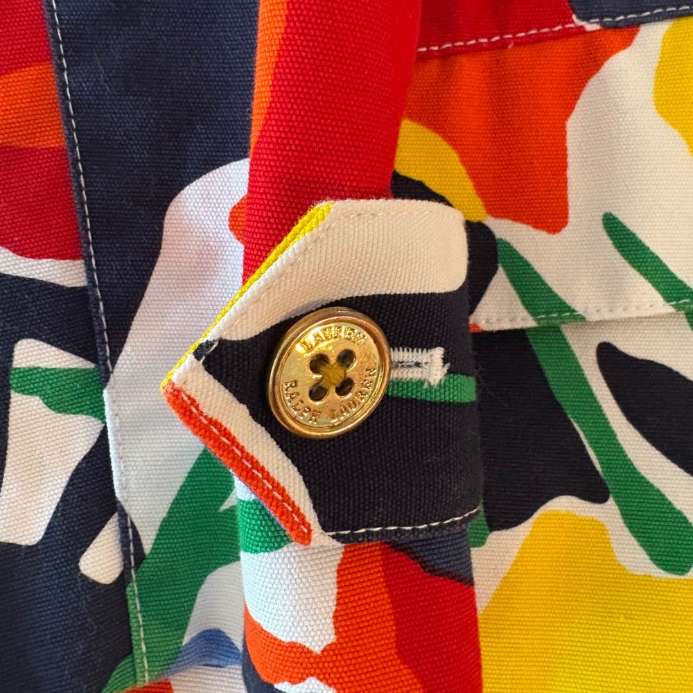 Lauren Ralph Lauren Floral Print Jacket Button Front Pockets Colorful Coat Small - Picture 8 of 11